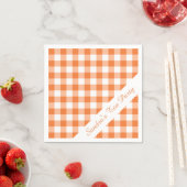 Serviette En Papier Motif Gingham Orange et Blanc Fête Personnalisée (En situation)