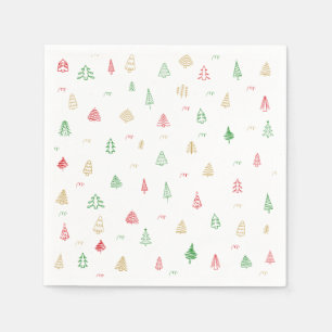 Serviette En Papier Motif Gold Green Red Christmas Trees