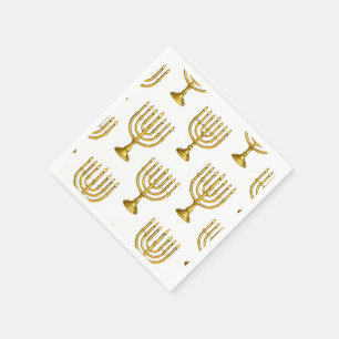 Serviette En Papier Motif Gold Menorah Hanoukka Napkins