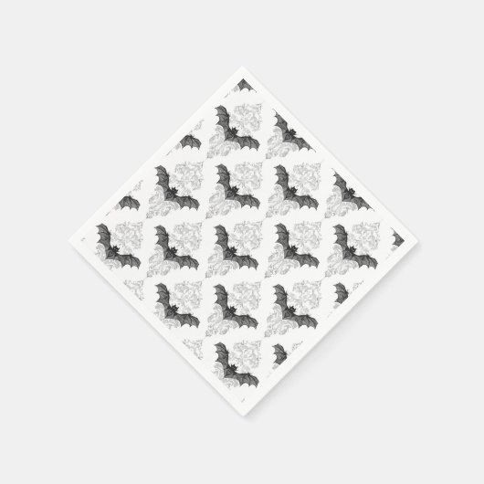 Serviette En Papier Motif gothique noir blanc chauves-souris (Coin)