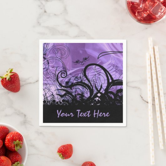 Serviette En Papier Motif gothique noir et violet serviettes personnal (En situation)