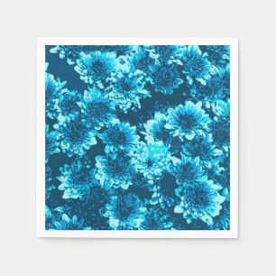 Serviette En Papier Motif graphique moderne de dahlia, bleu indigo