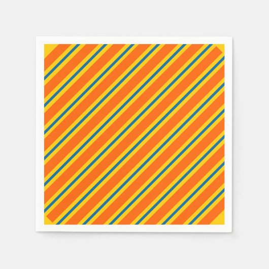 Serviette En Papier Motif Gras Bleu, Orange Et Jaune (Devant)