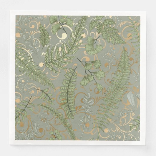 Serviette En Papier Motif Green et Gold Fern (Devant)