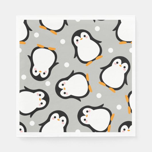 Serviette En Papier Motif gris motif de pingouin mignon (Devant)