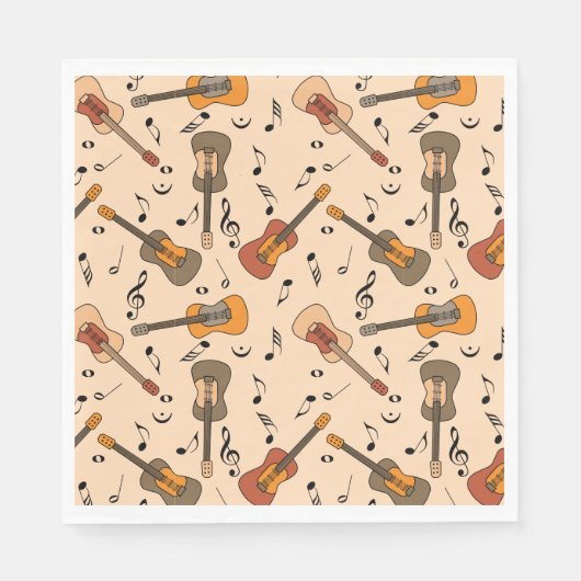 Serviette En Papier Motif Guitare Music Notes (Devant)