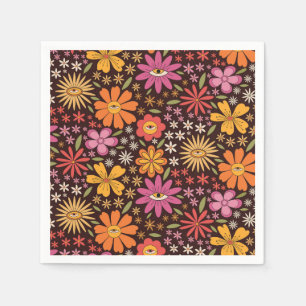 Serviette En Papier Motif hippie psychédélique des années 70 avec fleu