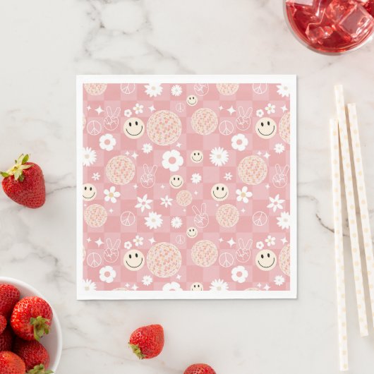 Serviette En Papier Motif hippie Super rose rétro À damiers (En situation)