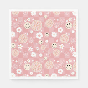 Serviette En Papier Motif hippie Super rose rétro À damiers