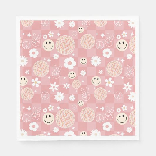 Serviette En Papier Motif hippie Super rose rétro À damiers (Devant)