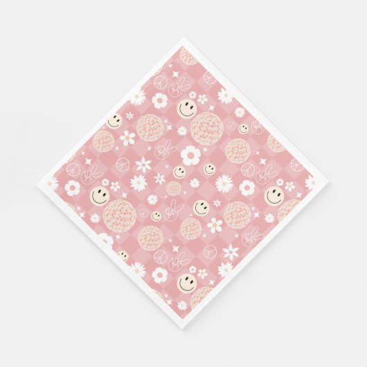 Serviette En Papier Motif hippie Super rose rétro À damiers (Coin)