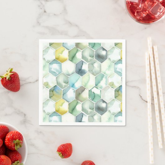 Serviette En Papier Motif Honycomb bleu et vert Aquarelle (En situation)