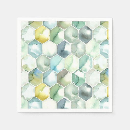 Serviette En Papier Motif Honycomb bleu et vert Aquarelle (Devant)