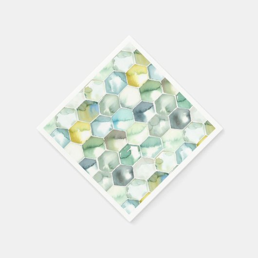 Serviette En Papier Motif Honycomb bleu et vert Aquarelle (Coin)