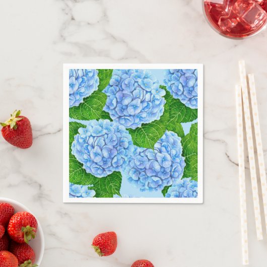 Serviette En Papier Motif hydrangée bleu (En situation)