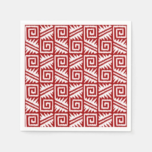 Serviette En Papier Motif Ikat Aztec - Rouge foncé et blanc (Devant)
