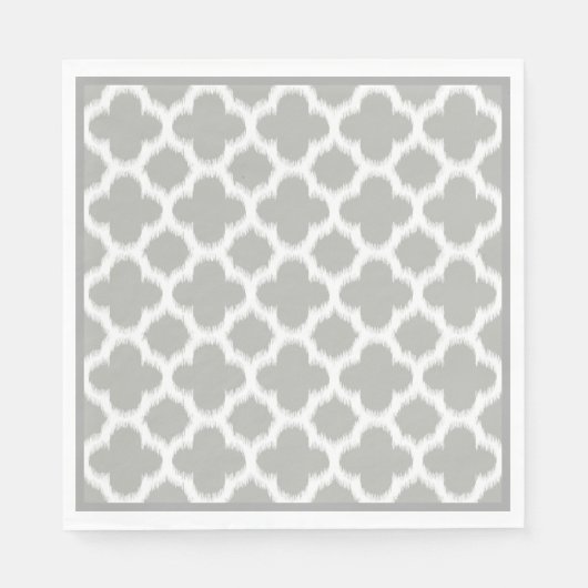 Serviette En Papier Motif Ikat Quatrefoil Gris Beige (Devant)