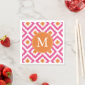Serviette En Papier Motif Ikat rose monogramme (En situation)