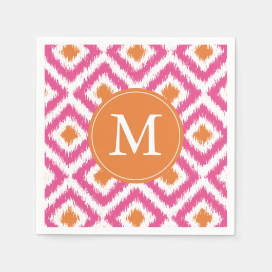 Serviette En Papier Motif Ikat rose monogramme (Devant)