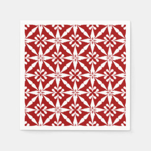 Serviette En Papier Motif Ikat Star - Rouge foncé et blanc