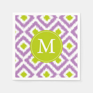 Serviette En Papier Motif Ikat vert violet monogramme