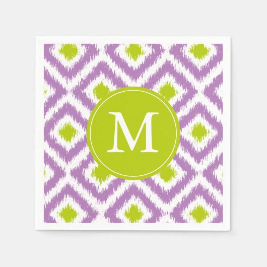 Serviette En Papier Motif Ikat vert violet monogramme (Devant)