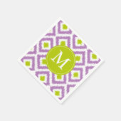 Serviette En Papier Motif Ikat vert violet monogramme (Coin)