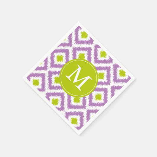 Serviette En Papier Motif Ikat vert violet monogramme (Coin)