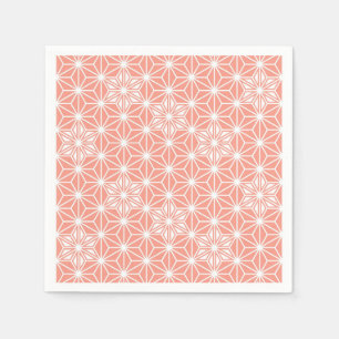 Serviette En Papier Motif japonais Asanoha - rose corail