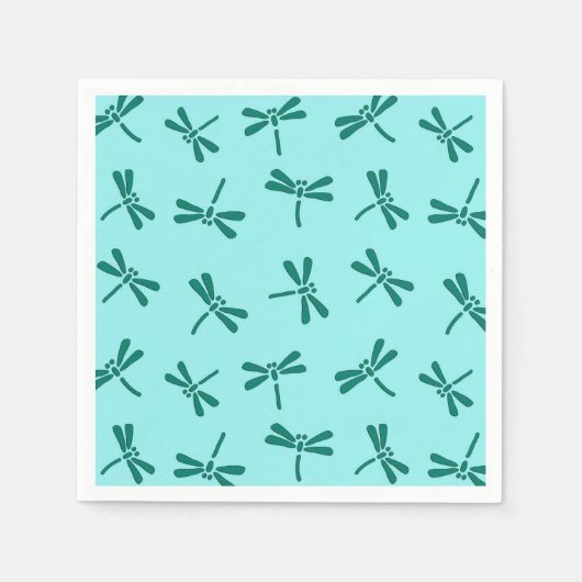 Serviette En Papier Motif japonais de libellules, Turquoise et Aqua (Devant)