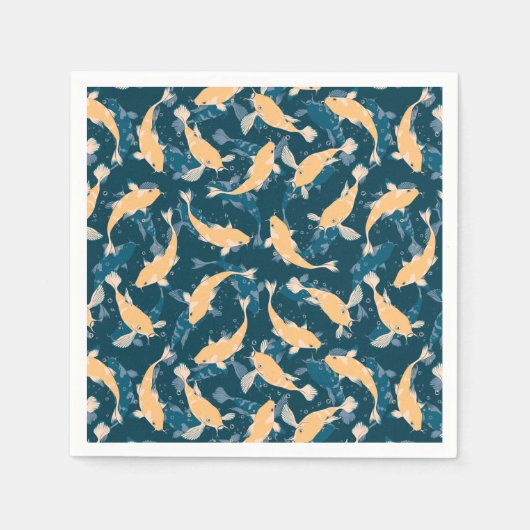 Serviette En Papier Motif jaune et bleu - Koi Fish (Devant)