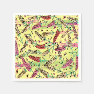 Serviette En Papier motif jaune, rose et rouge