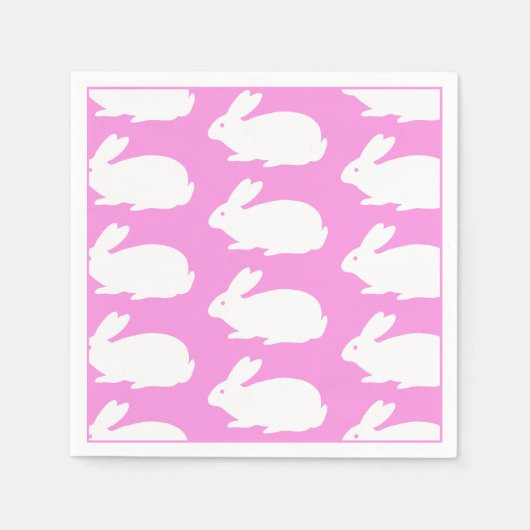 Serviette En Papier Motif lapin blanc sur rose (Devant)