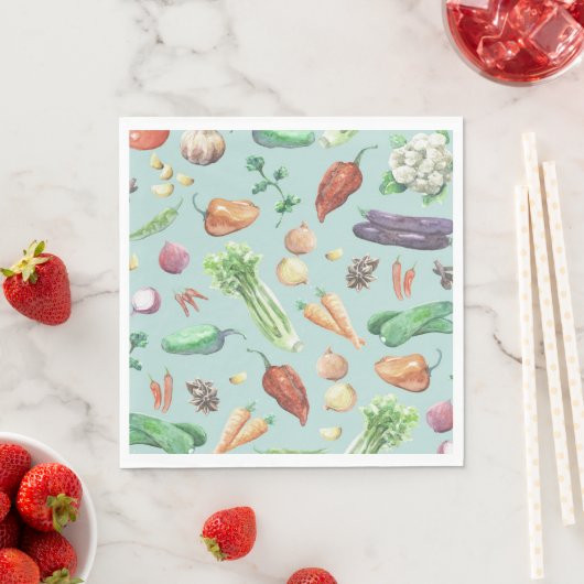 Serviette En Papier Motif Légumes et épices aquarelle (En situation)