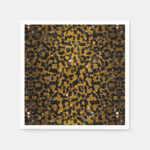 Serviette En Papier Motif Léopard Noir Marron Or Pailleté Luxe