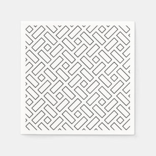 Serviette En Papier Motif linéaire noir et blanc - blanc