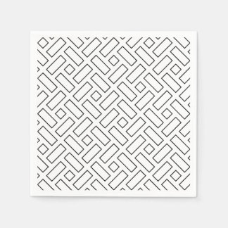 Serviette En Papier Motif linéaire noir et blanc - blanc