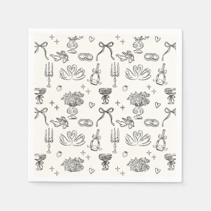 Serviette En Papier Motif lunatique, mariage dessiné à la main