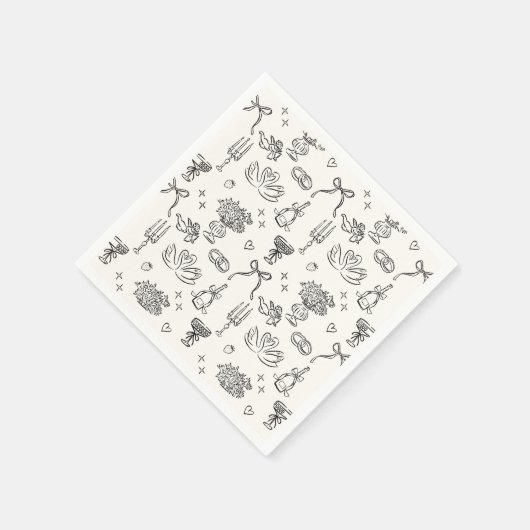 Serviette En Papier Motif lunatique, mariage dessiné à la main (Coin)