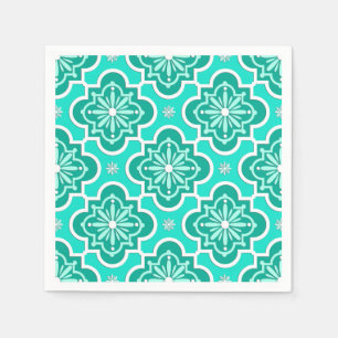 Serviette En Papier Motif marocain de tuile - turquoise et Aqua
