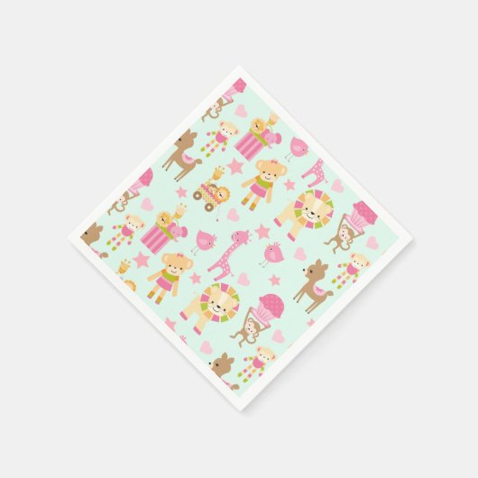 Serviette En Papier Motif mignon avec Animaux et Jouets heureux (Coin)