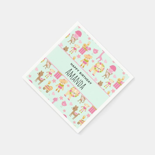 Serviette En Papier Motif mignon avec des animaux et jouets heureux An (Coin)