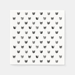 Serviette En Papier Motif mignon chic noir et blanc de chat