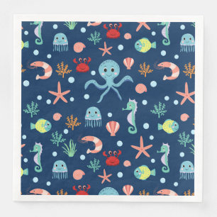 Serviette En Papier Motif mignon de vie marine de l'océan