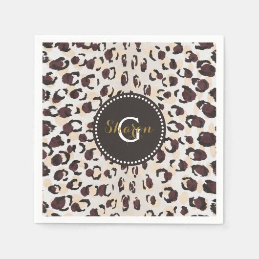 Serviette En Papier Motif moderne chic brun cheetah imprimé monogramme (Devant)