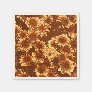 Serviette En Papier Motif moderne de dahlia graphique, marron et or