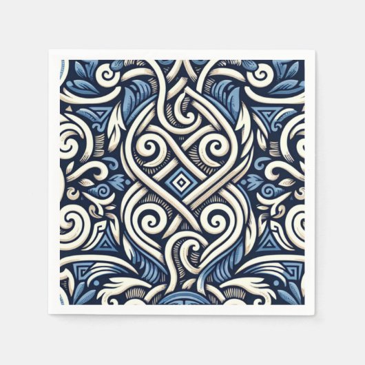 Serviette En Papier Motif moderne grec bleu et blanc (Devant)