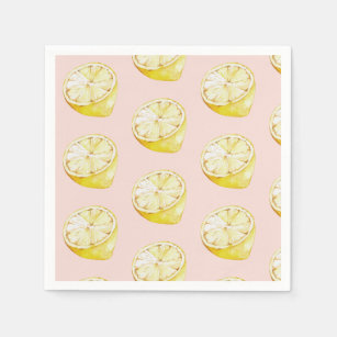 Serviette En Papier Motif moderne Pastel aux citrons rose et jaune