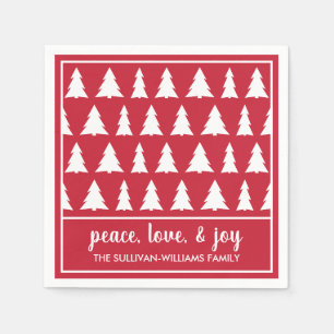 Serviette En Papier Motif moderne Red White Tree Nom Fête