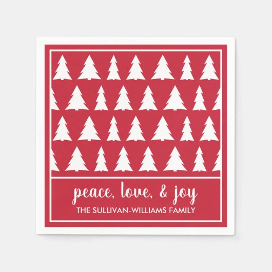 Serviette En Papier Motif moderne Red White Tree Nom Fête (Devant)